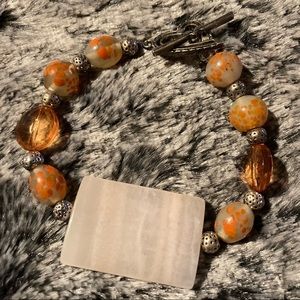 Aventurine Bracelet w/ Orange Spotted Art Glass
